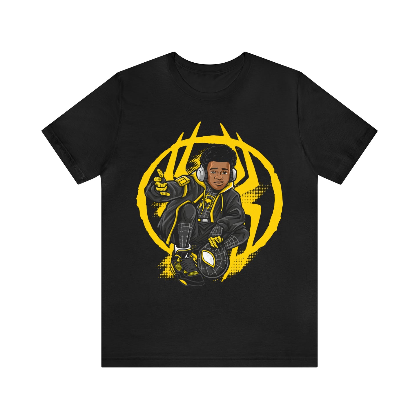 BLACK SPIDER IN JORDAN 4 RETRO THUNDER T-SHIRT